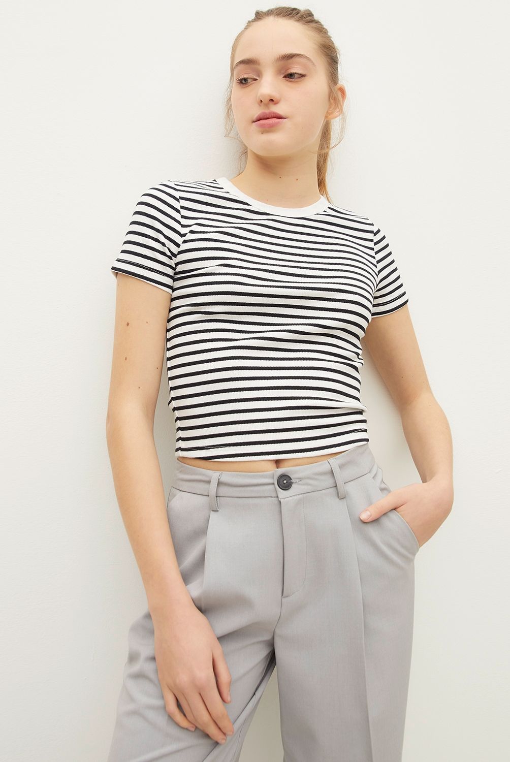 SYBILLA - Polera Sybilla Rib Crop Manga Corta Mujer Algodón
