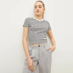 SYBILLA - Polera Rib Crop Manga Corta Mujer Algodón