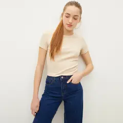 SYBILLA - Polera Rib Crop Manga Corta Mujer Algodón