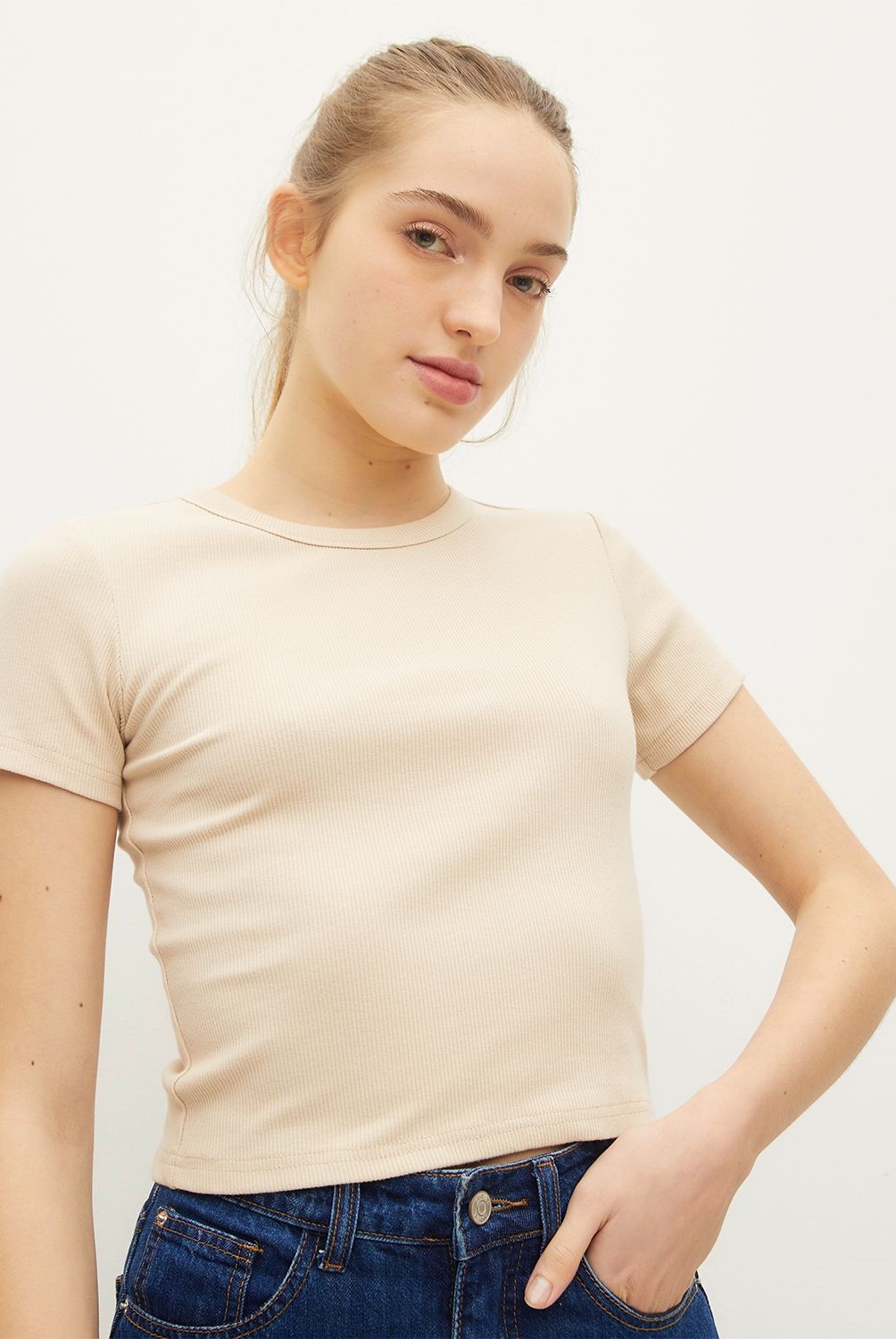 SYBILLA - Polera Sybilla Rib Crop Manga Corta Mujer Algodón