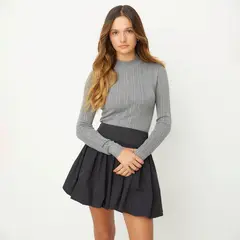 SYBILLA - Suéter Acanalado Mujer Manga Larga Cuello Alto
