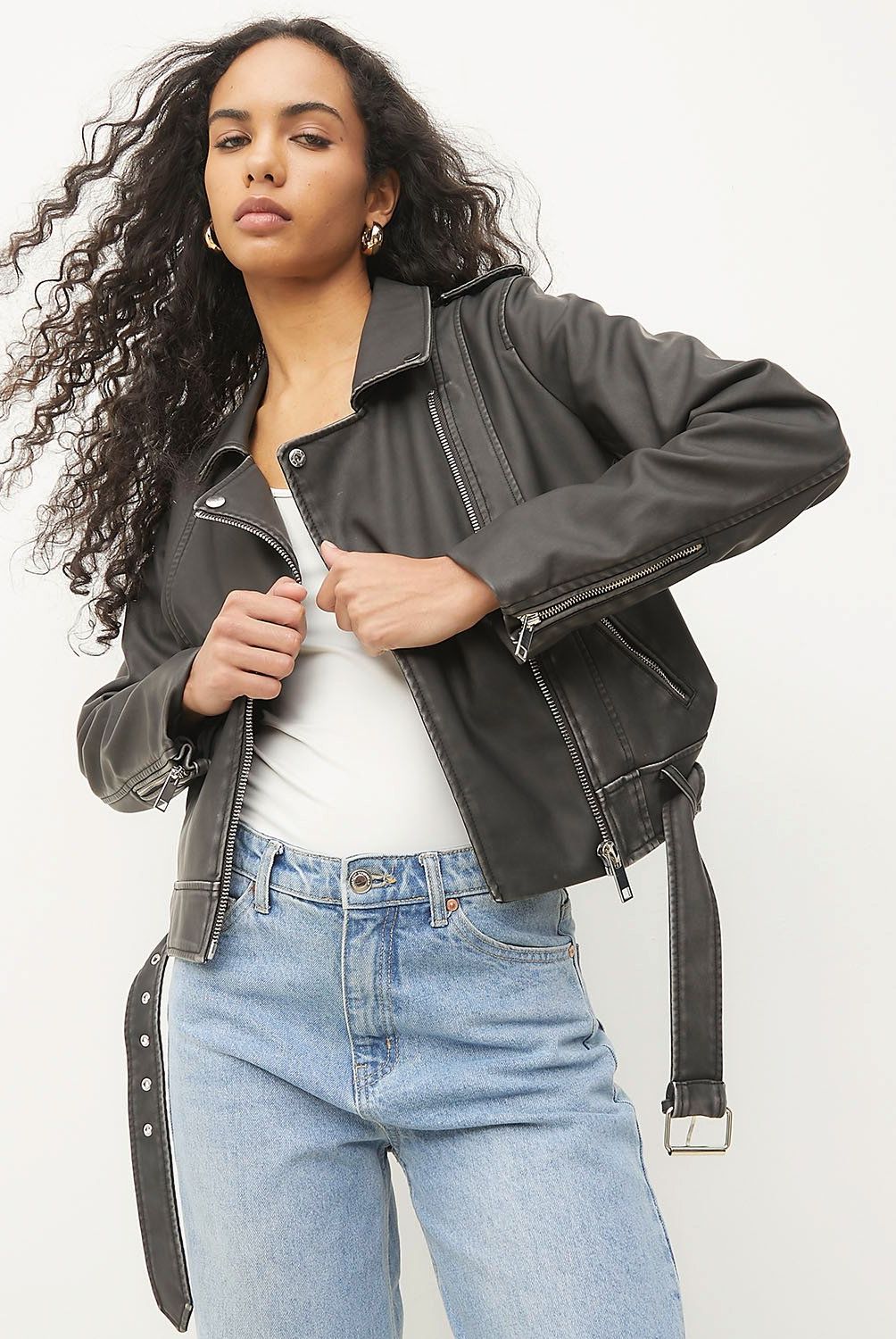BASEMENT - Chaqueta Biker Basement Mujer Cuero Diseño Liso