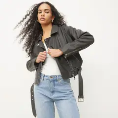 BASEMENT - Chaqueta Biker Mujer Cuero Diseño Liso