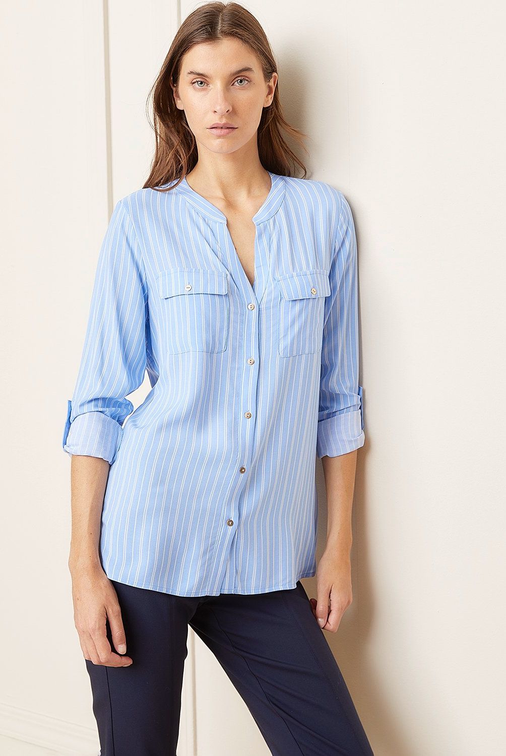 BASEMENT - Blusa Basement Manga Larga Cuello Mao Mujer