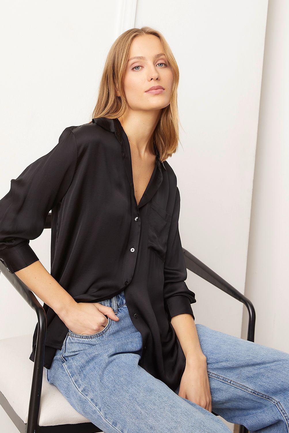 BASEMENT - Blusa Manga Larga Satin Mujer Basement