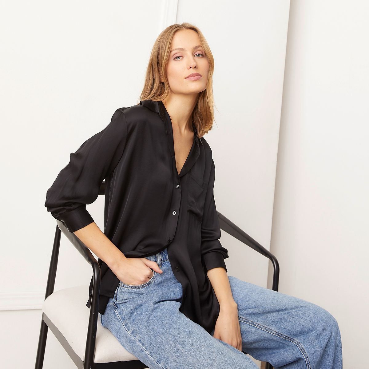 BASEMENT - Blusa Manga Larga Satin Mujer Basement