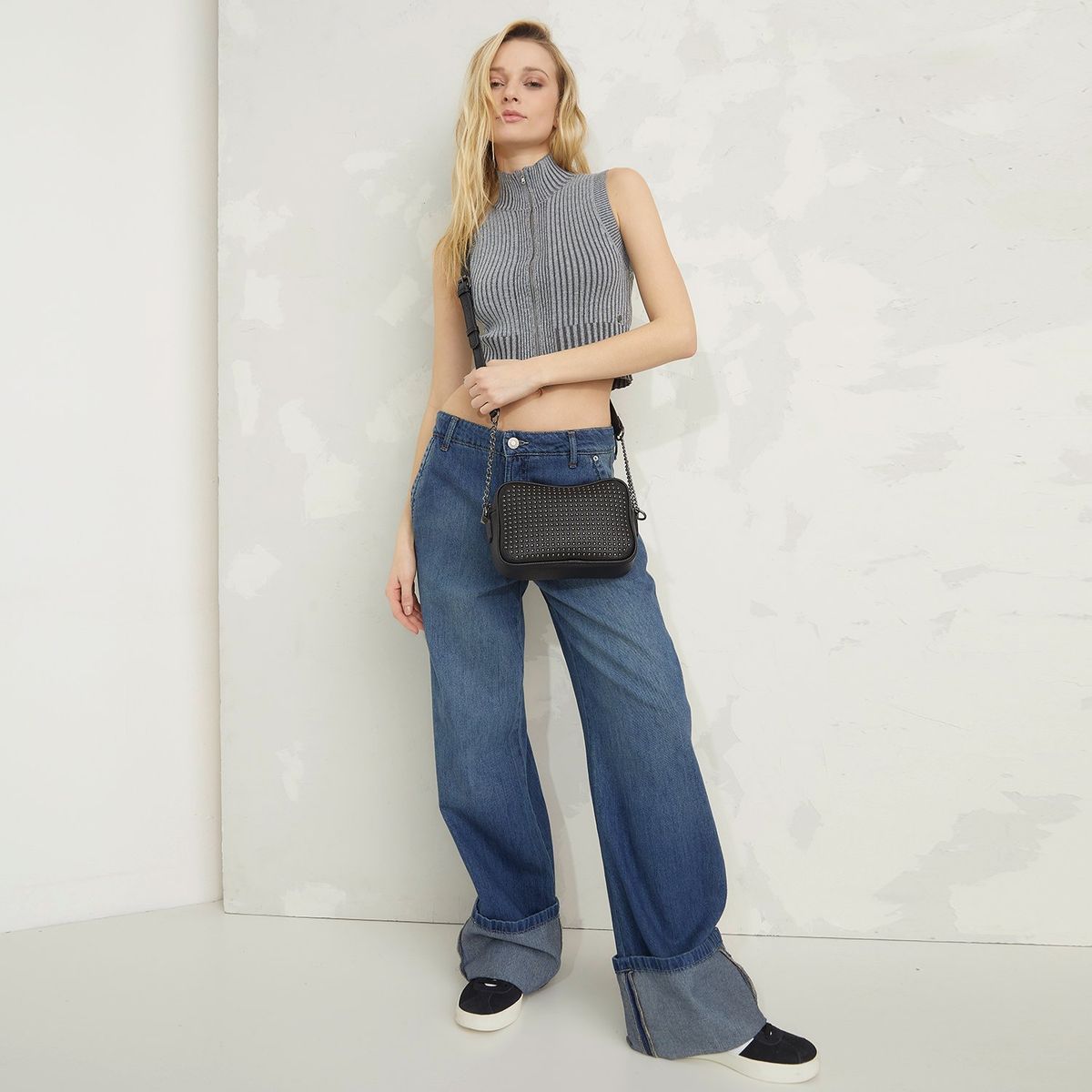 AMERICANINO - Bandolera Mujer Americanino Negra con Tachas