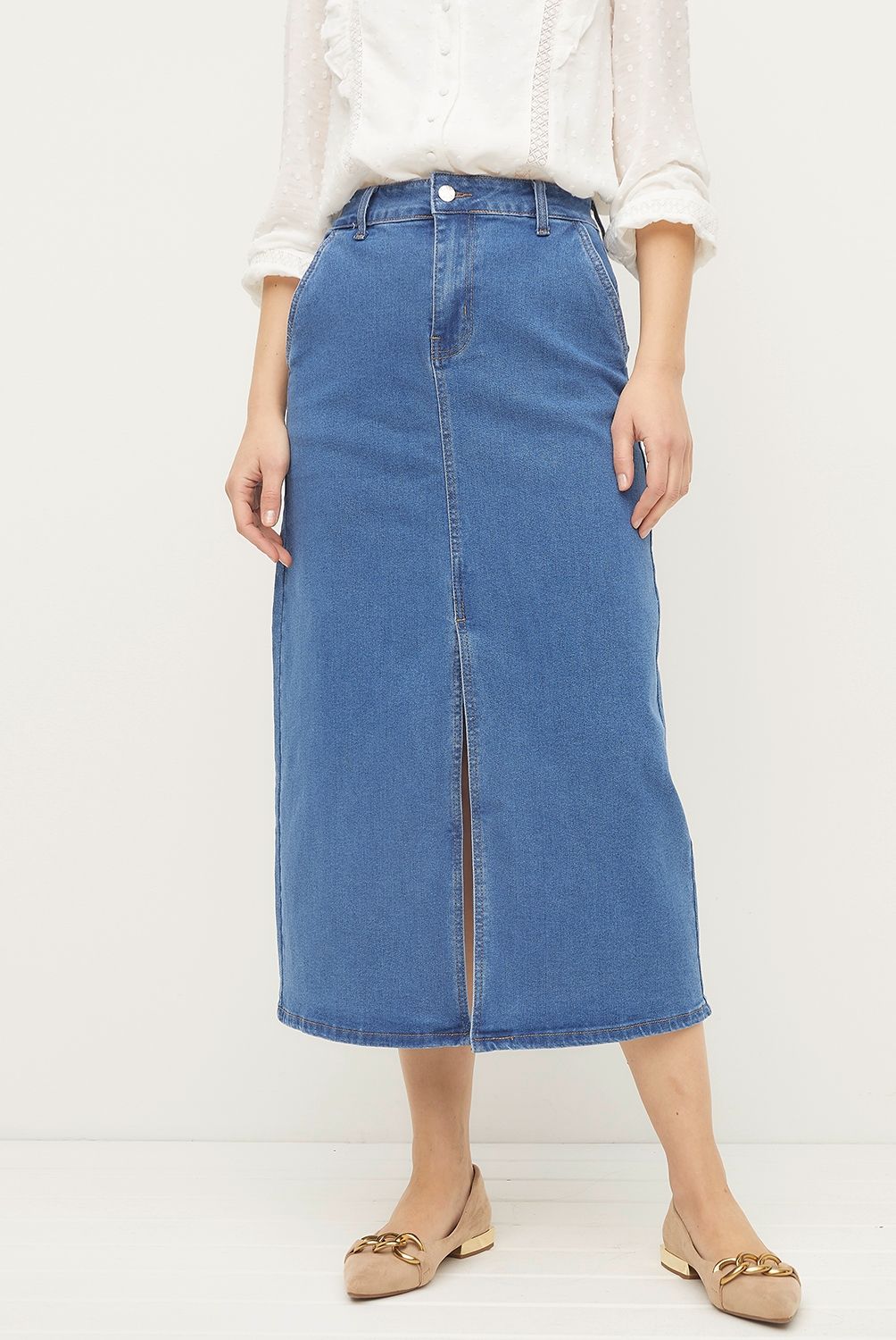 ELLE - Falda Midi Mujer Algodón Elle