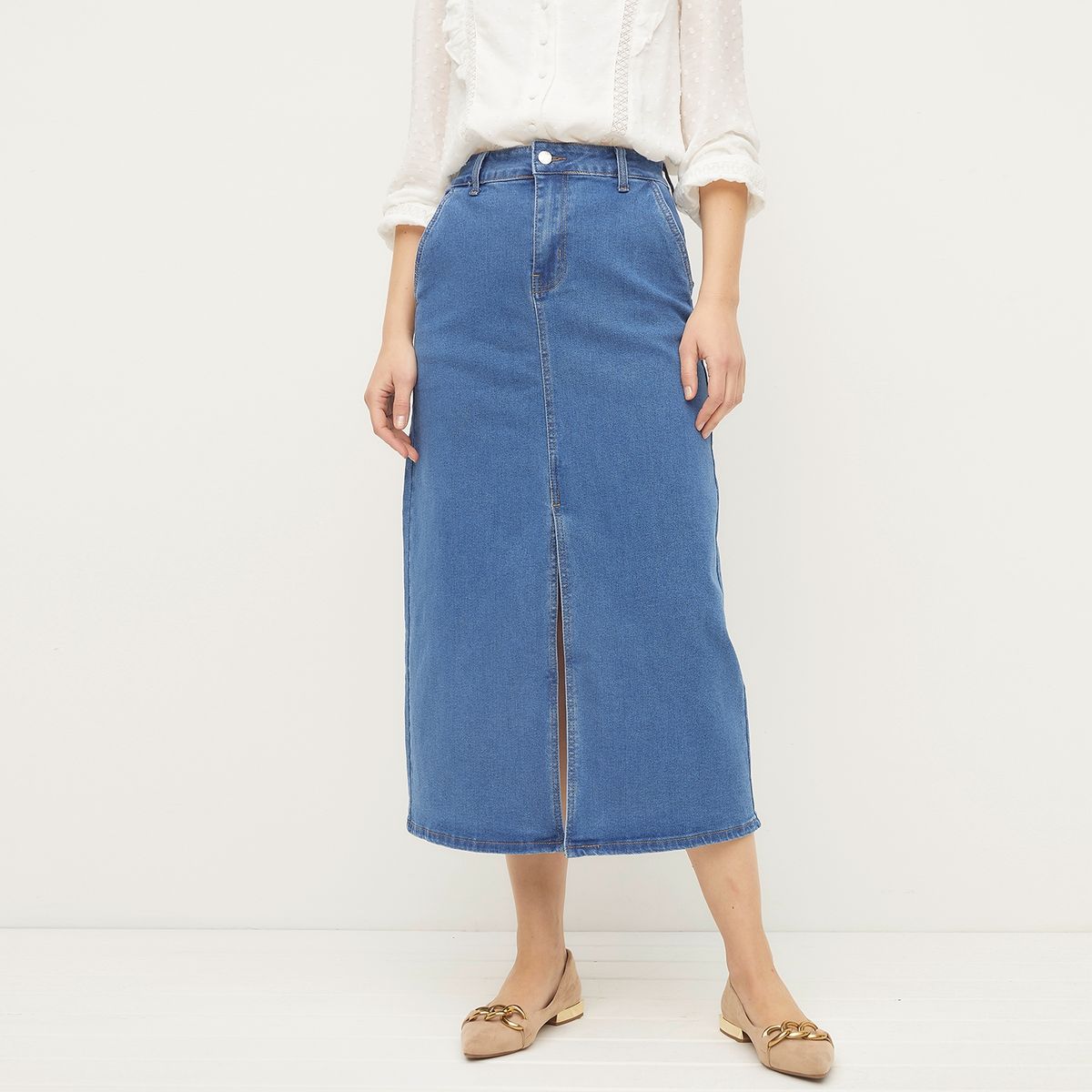 ELLE - Falda Midi Mujer Algodón Elle