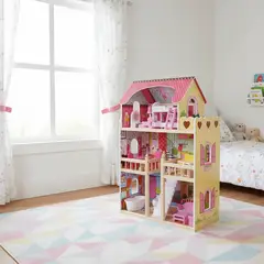 SCOOP - Casa Muñecas Madera Con Muebles 15 Pcs 74 Cms