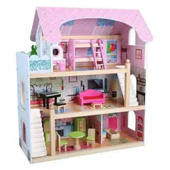 SCOOP - Casa de Muñecas Madera Rosada con 16 Piezas