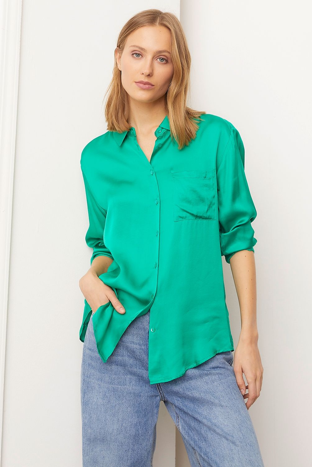 BASEMENT - Blusa Manga Larga Satin Mujer Basement
