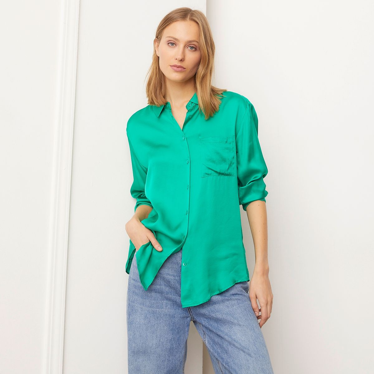 BASEMENT - Blusa Manga Larga Satin Mujer Basement