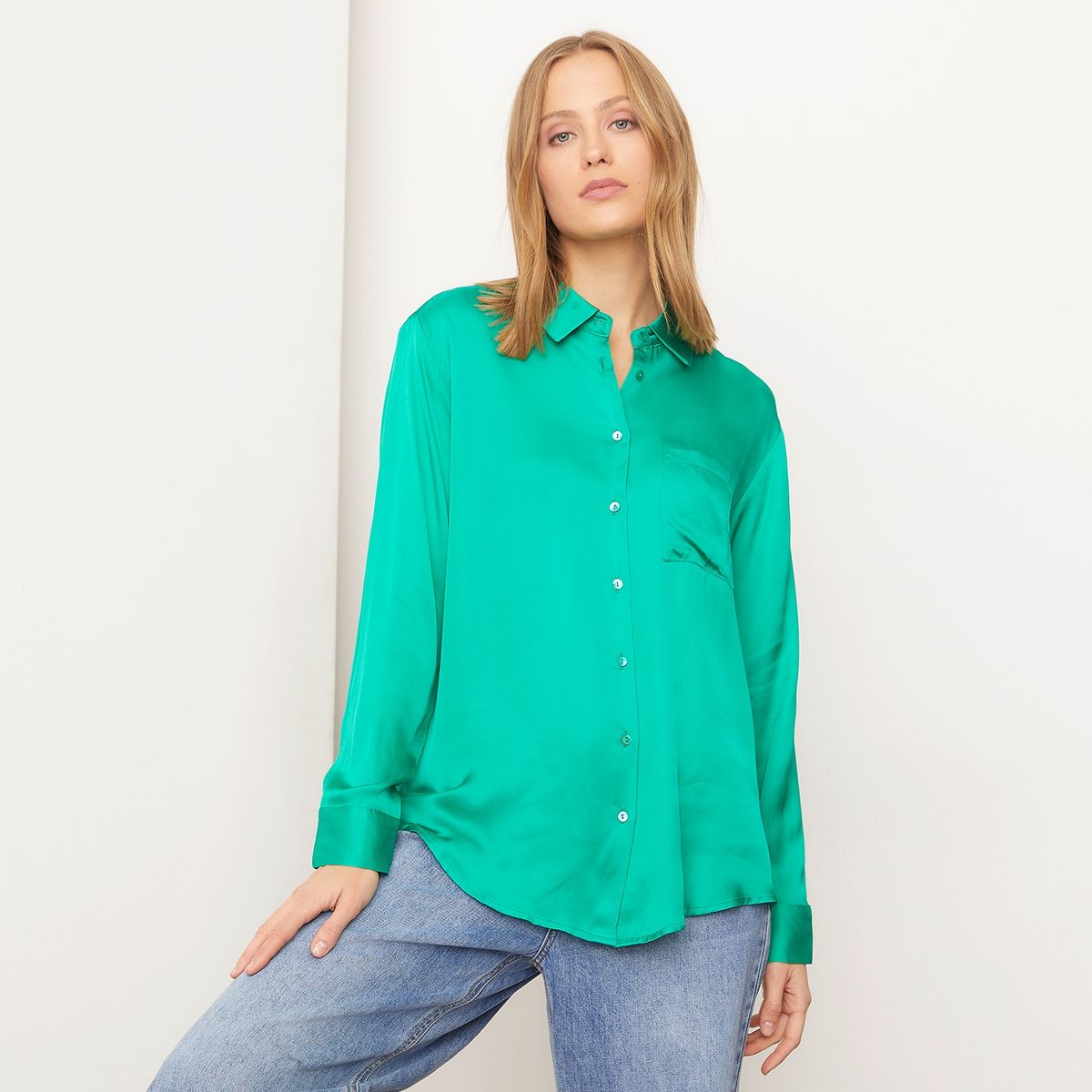 BASEMENT - Blusa Manga Larga Satin Mujer Basement
