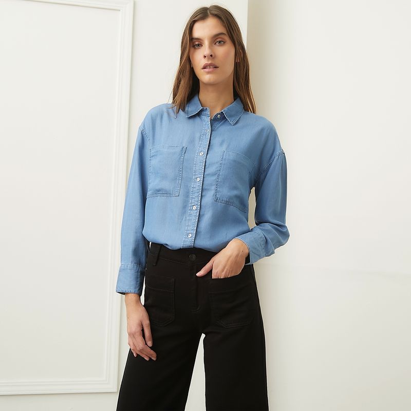 BASEMENT - Blusa Manga Larga Mujer Basement Lyocell Lisa