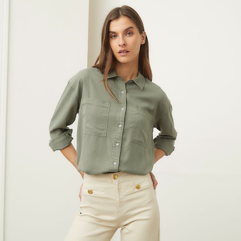 BASEMENT - Blusa Manga Larga Mujer Basement Lyocell Lisa