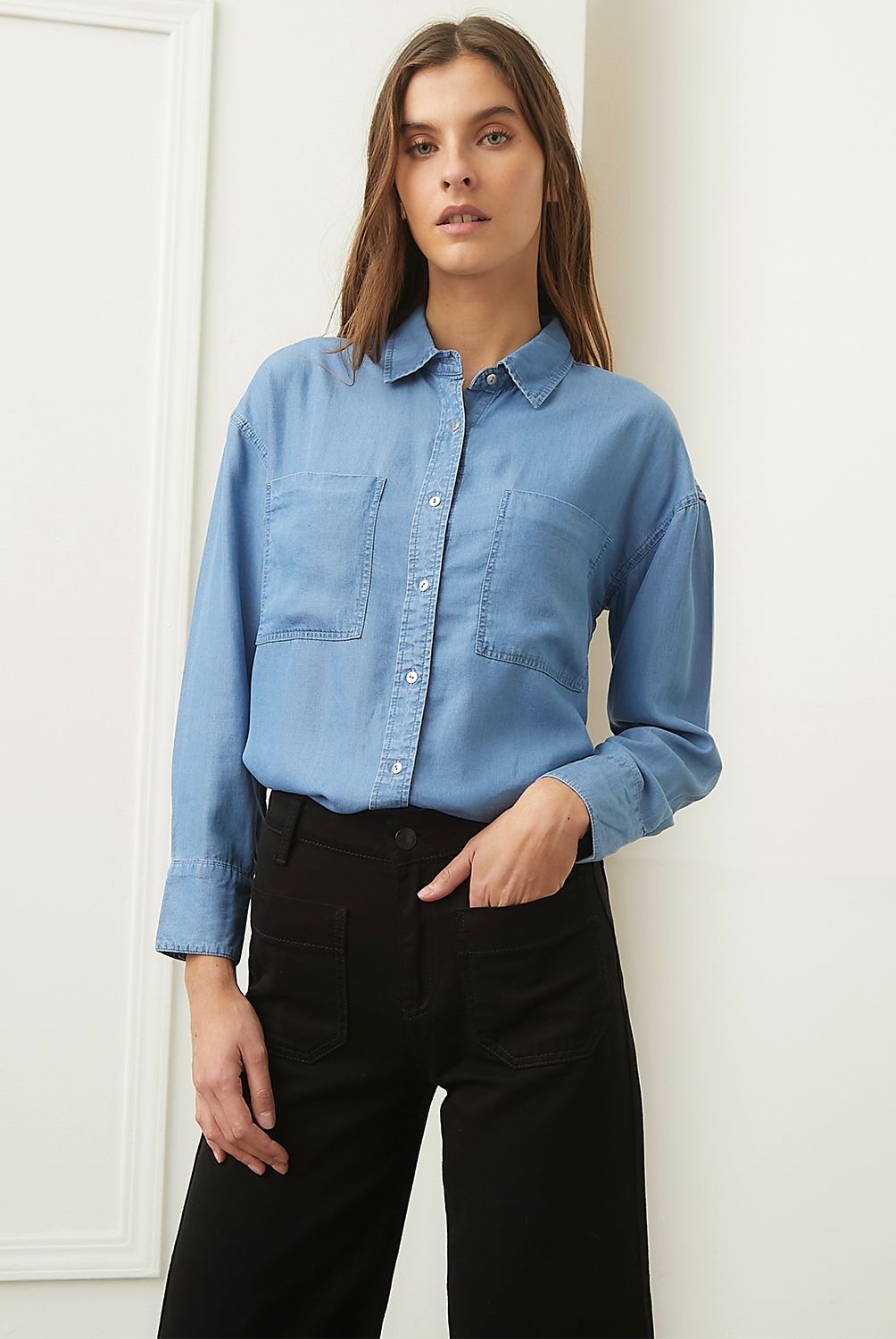 BASEMENT - Blusa Manga Larga Mujer Basement Lyocell Lisa