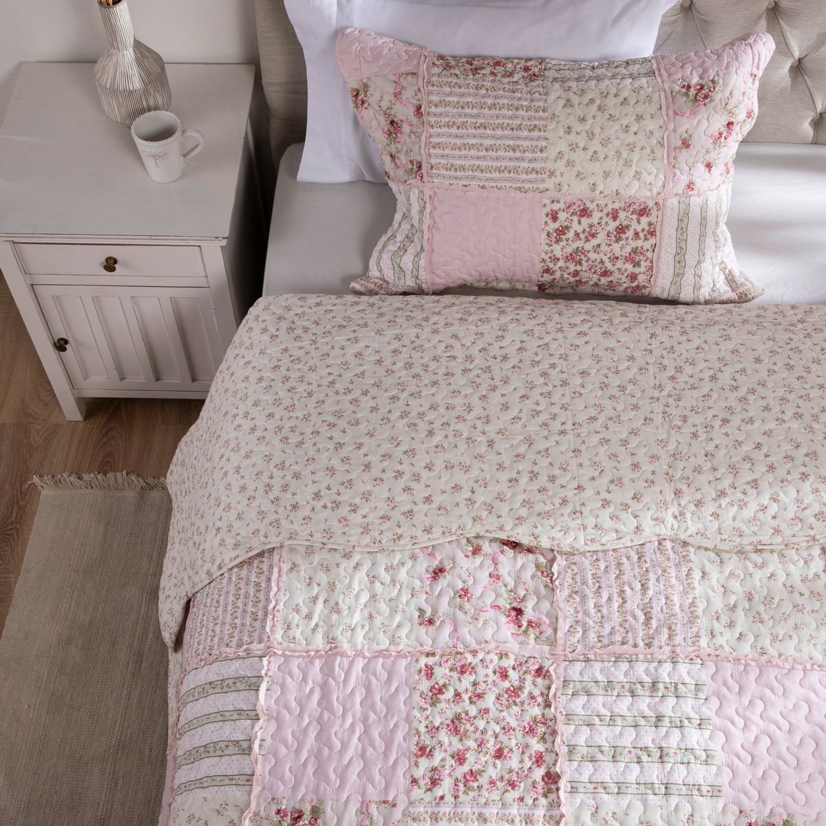 TEXTIL VIÑA - Cubrecama Quilt + Funda De Almohada Patch Rosa Textil Viña