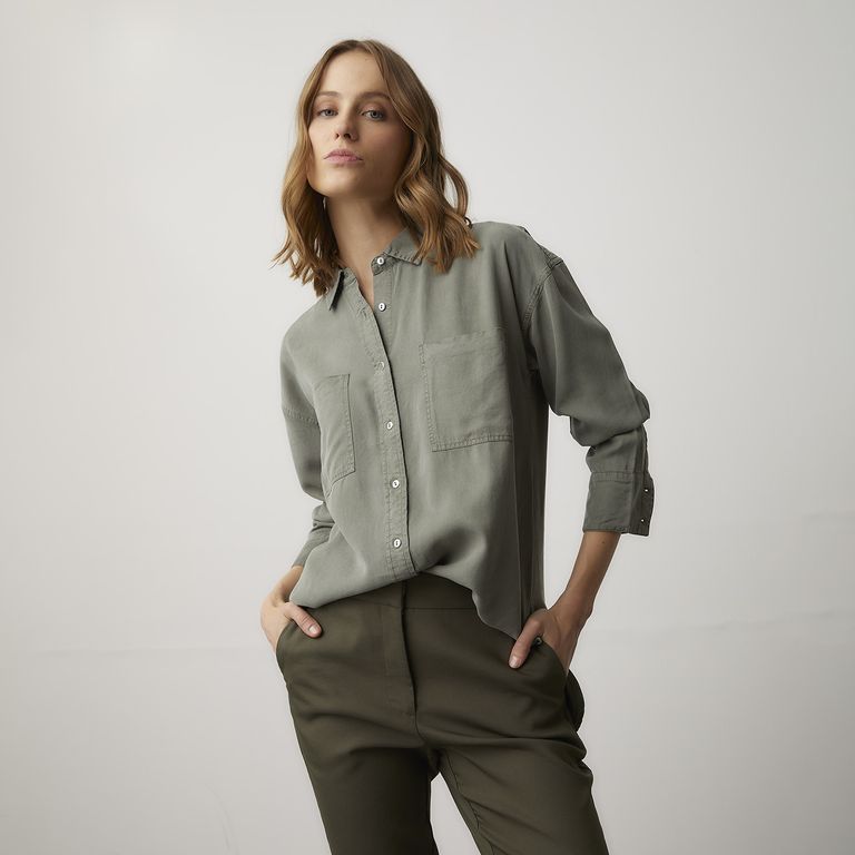 Blusa Camisera Manga Larga Tencel Mujer