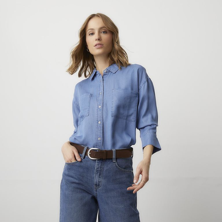 Blusa Camisera Manga Larga Tencel Mujer