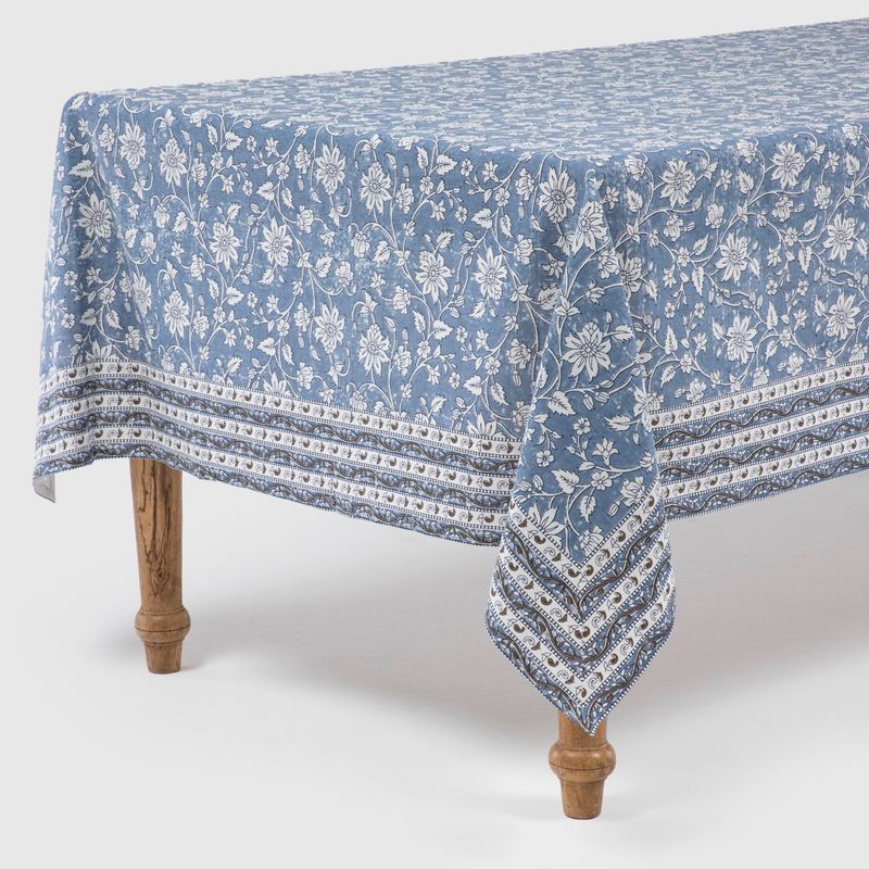 ROBERTA ALLEN - Mantel Algodón Block Print Azul Rectangular Roberta Allen