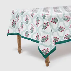 ROBERTA ALLEN - Mantel Algodón Block Print Verde Esmeralda 180X240Cm