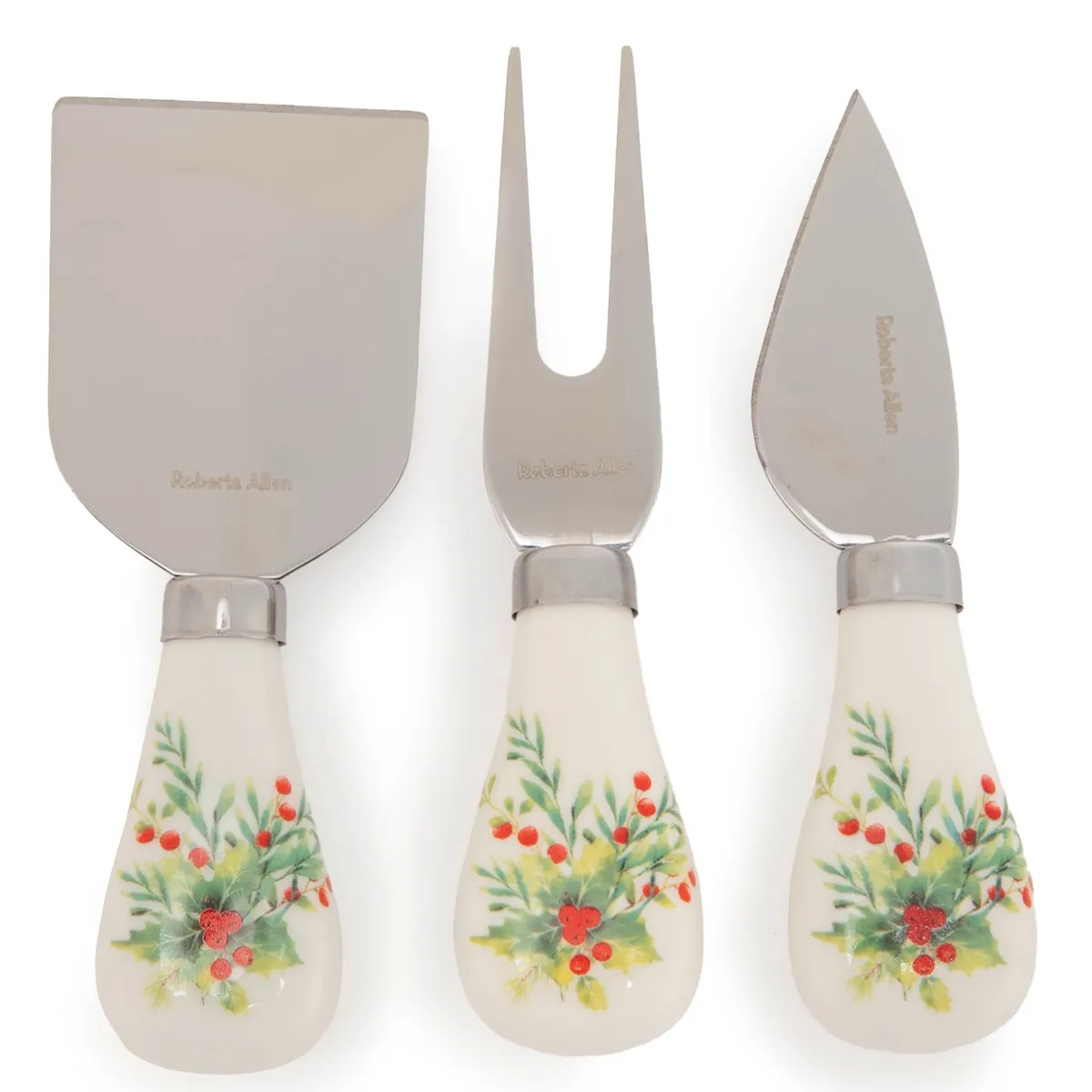 ROBERTA ALLEN - Set 3 Cuchillos Queso Aperitivo Navidad Muérdago Roberta Allen