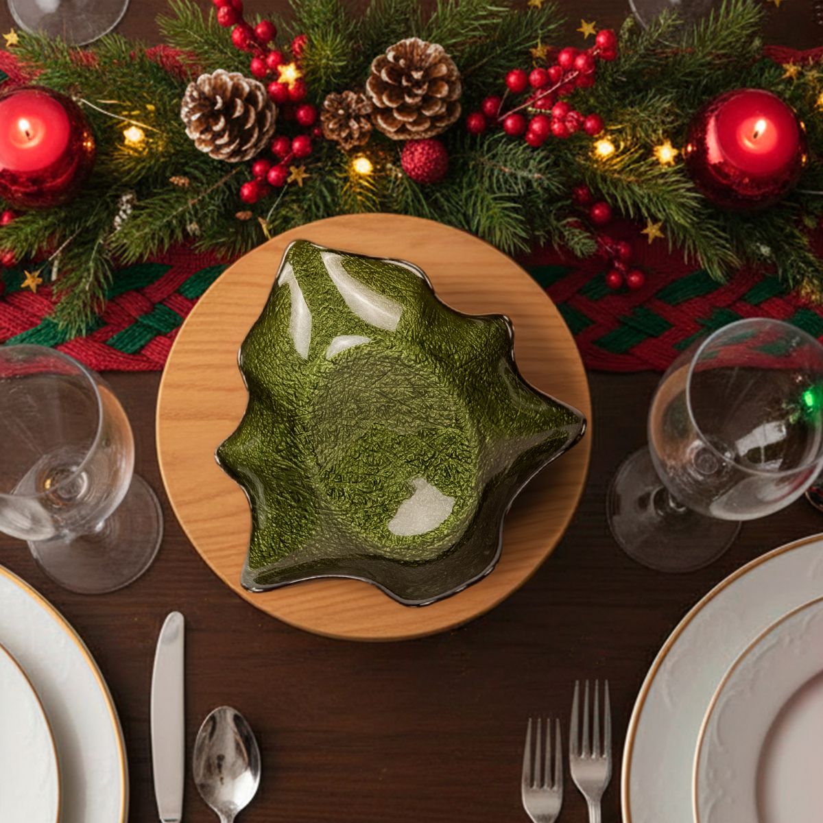 ROBERTA ALLEN - Fuente Pino Vidrio Verde 23 x 19 cm Navidad Roberta Allen