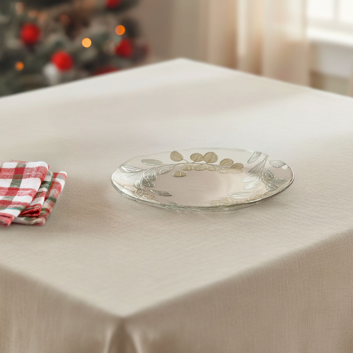 ROBERTA ALLEN - Plato Postre Vidrio 21 cm Eucalyptus Dorado Navidad Roberta Allen