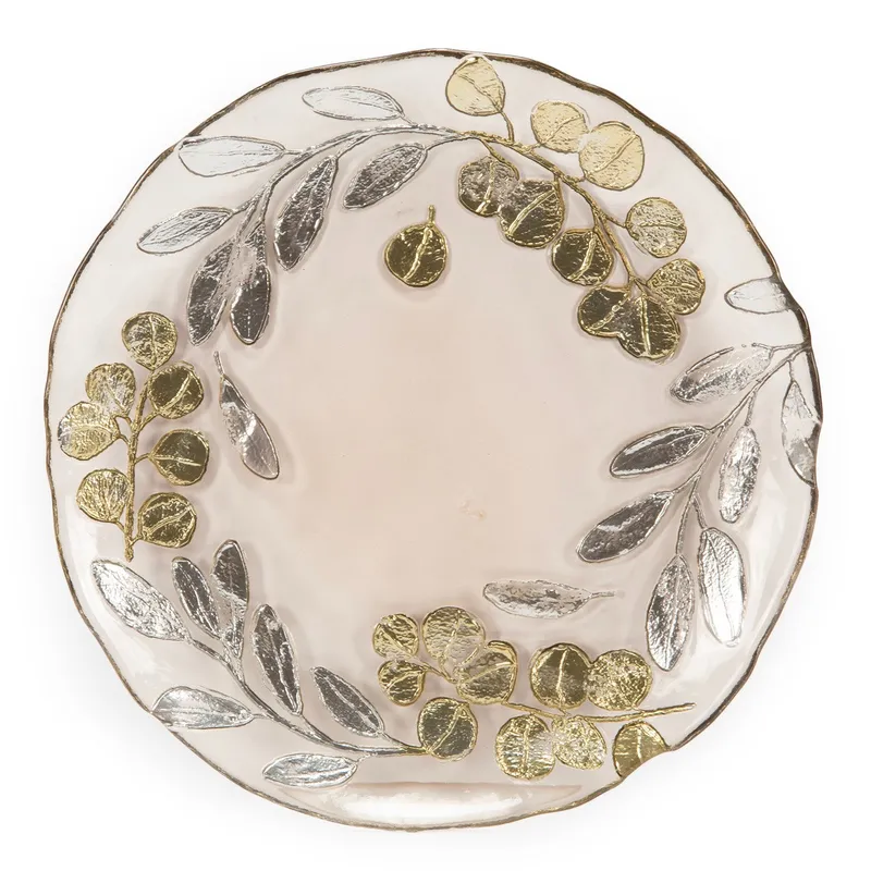 ROBERTA ALLEN - Plato Postre Vidrio 21 cm Eucalyptus Dorado Navidad Roberta Allen