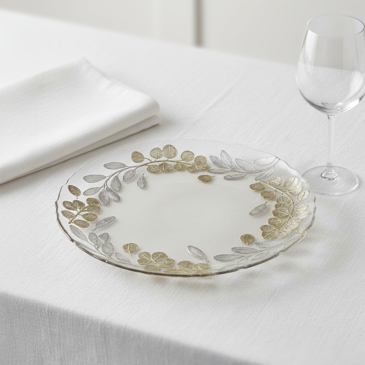 ROBERTA ALLEN - Plato Base Vidrio 33 cm Eucalyptus Dorado Navidad Roberta Allen