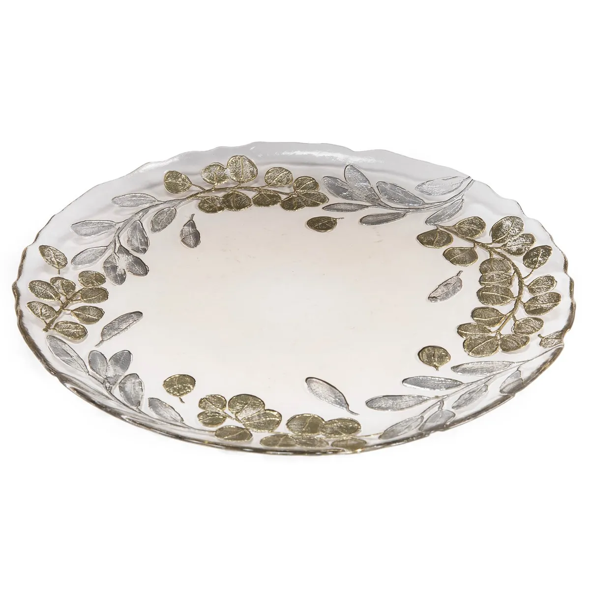ROBERTA ALLEN - Plato Base Vidrio 33 cm Eucalyptus Dorado Navidad Roberta Allen