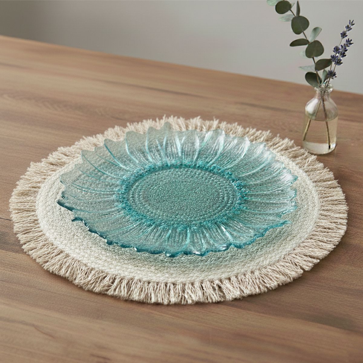 ROBERTA ALLEN - Plato Base Vidrio Azul Flori Naif 33 cm Roberta Allen