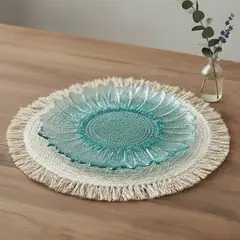 ROBERTA ALLEN - Plato Base Vidrio Azul Flori Naif 33 cm