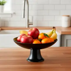 BASEMENT HOME - Frutero con Pie Cerámica Gres Negro 22 cm