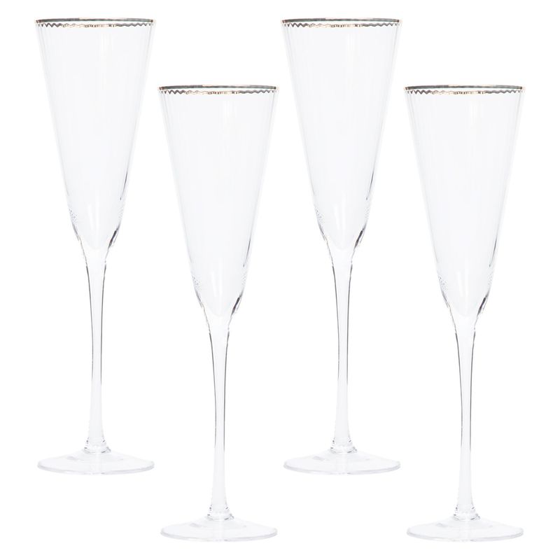 BASEMENT HOME - Set 4 Copas Champagne Borde Dorado Vidrio Acanalado 250 ml Basement Home