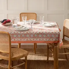 ROBERTA ALLEN - Mantel Algodón Estampado Coral Block Print