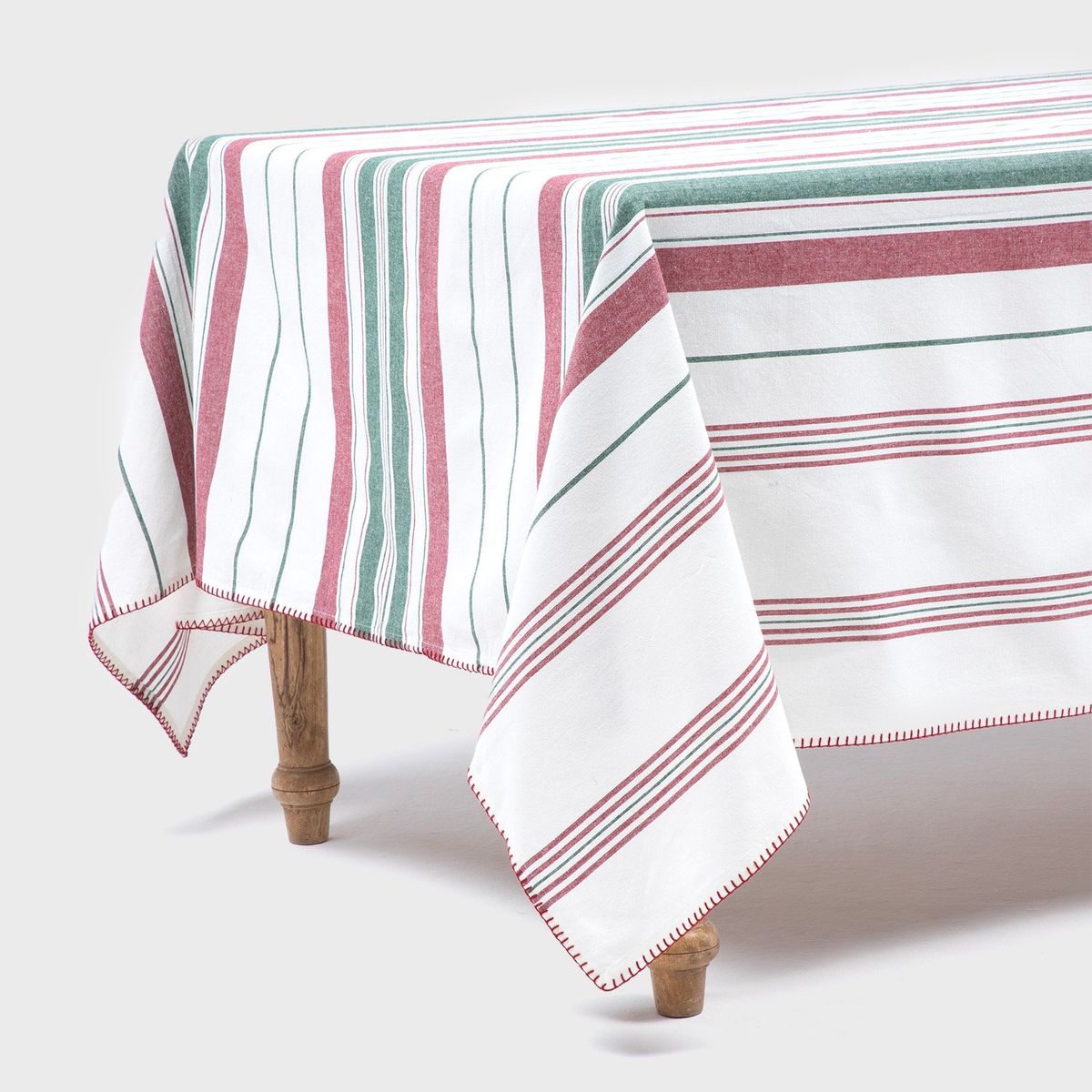 ROBERTA ALLEN - Mantel Algodón Líneas Rojas Y Verdes Navidad Roja Roberta Allen