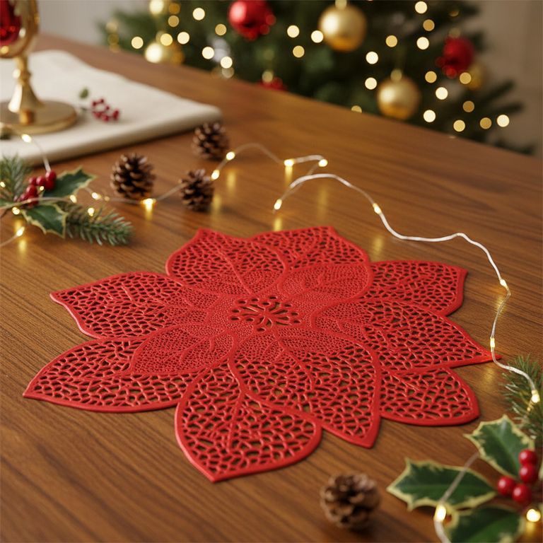Set 4 Individuales Flor Pascua Roja Navidad