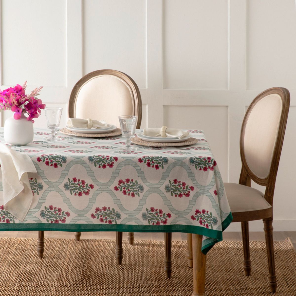 ROBERTA ALLEN - Mantel Algodón Roberta Allen Block Print Verde Esmeralda 180X240Cm