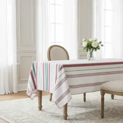 ROBERTA ALLEN - Mantel Algodón Líneas Rojas Y Verdes Navidad Roja