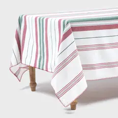 ROBERTA ALLEN - Mantel Algodón Líneas Rojas Y Verdes Navidad Roja