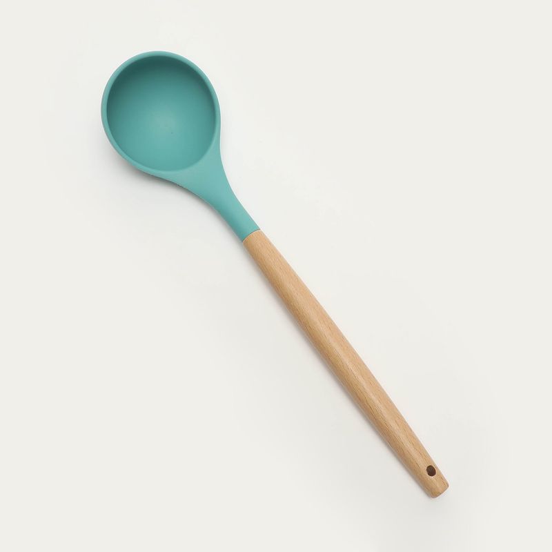 MICA - Cucharón Silicona Turquesa Mango Madera Mica