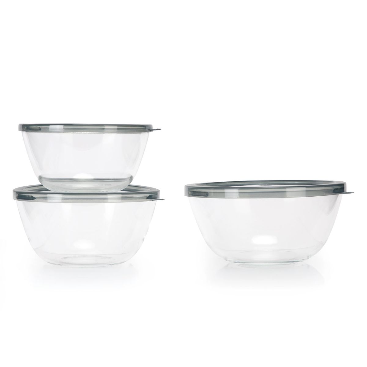 MICA - Set 3 Contenedores Bowls Vidrio con Tapa Mica
