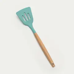 MICA - Espátula Ranurada Silicona Turquesa Mango Madera