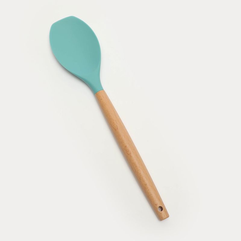 MICA - Cucharón Cuchara Silicona Turquesa Mango Madera Mica