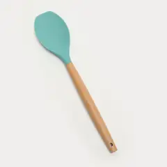 MICA - Cucharón Cuchara Silicona Turquesa Mango Madera
