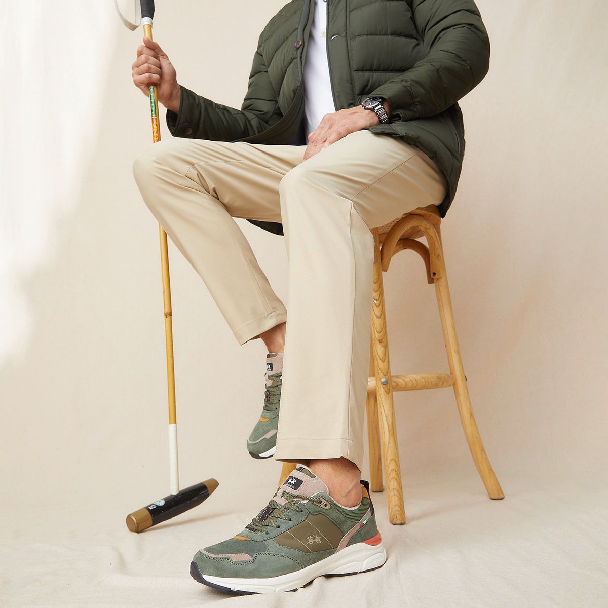 LA MARTINA - Zapatilla Urbana Hombre Cuero Verde La Martina