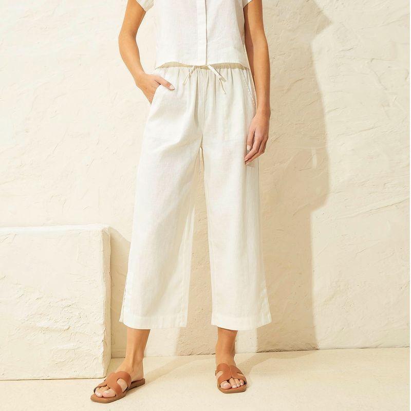 BASEMENT - Pantalón Culotte Lino Tiro Alto Basement Mujer