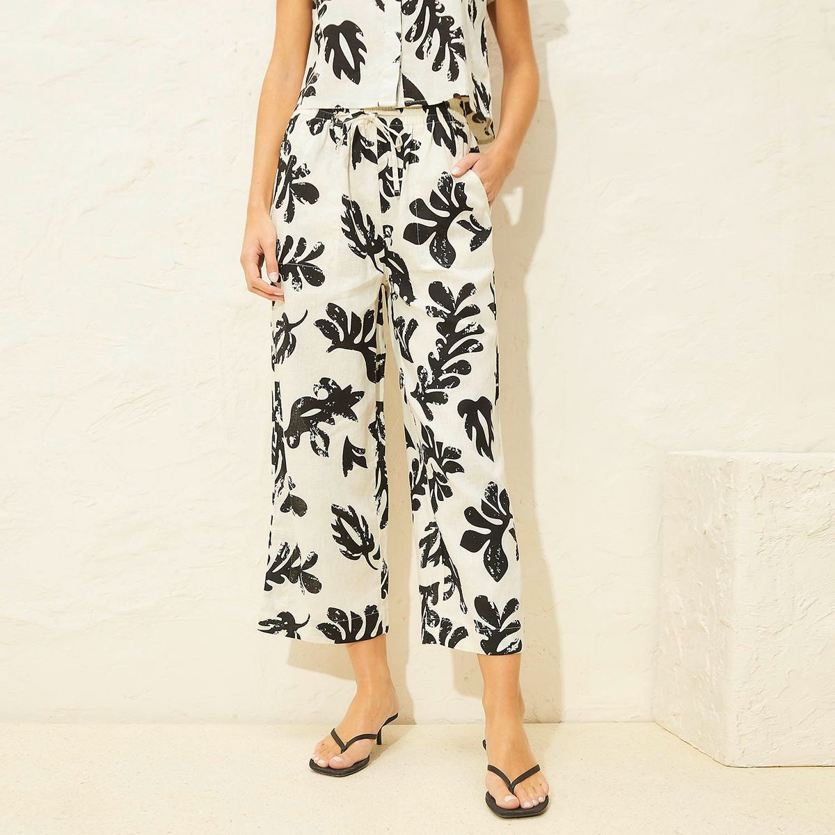 BASEMENT - Pantalón Culotte Lino Tiro Alto Basement Mujer